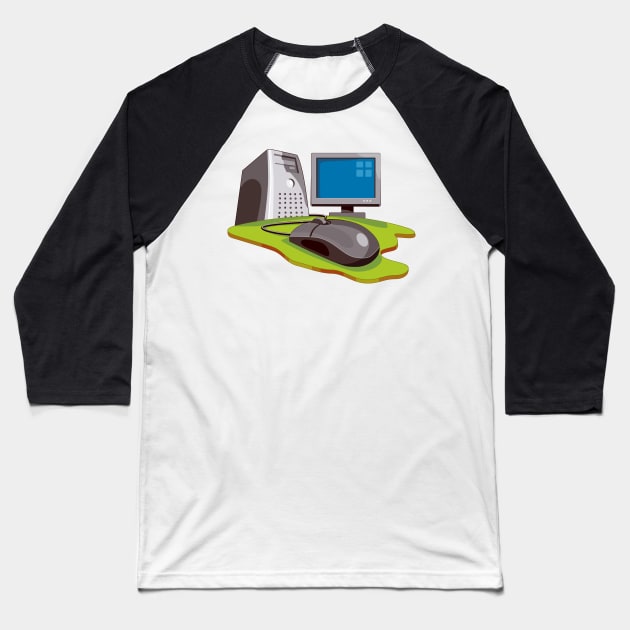 PC Computer Connected to World  Retro Baseball T-Shirt by retrovectors